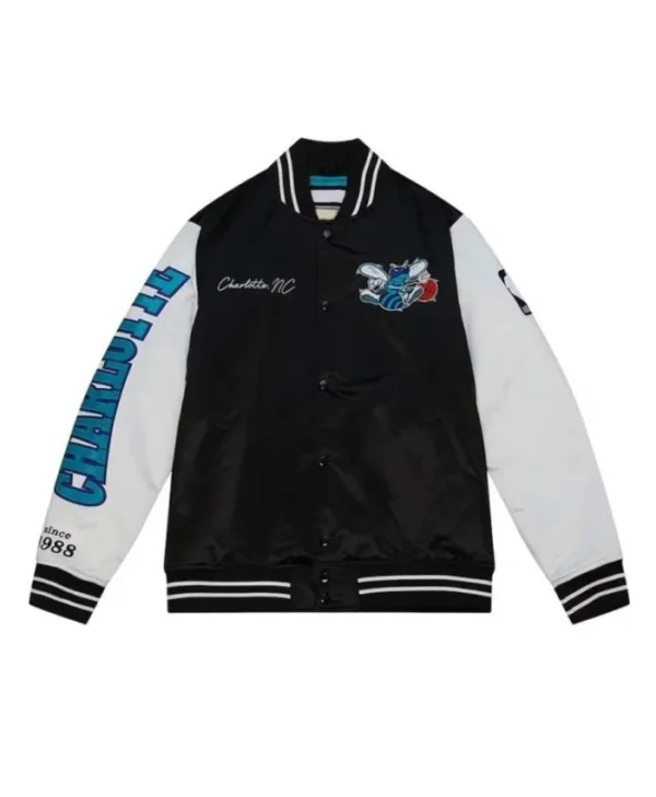 Charlotte Hornets Team Origins Full-Snap Satin BlackWhite Jacket