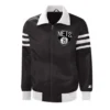 Shop Brooklyn Nets The Captain II Full-Zip Varsity Satin Full-Zip Black Jacket