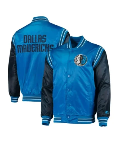 The Enforcer Dallas Mavericks Varsity Full-Snap Satin Blue Jacket
