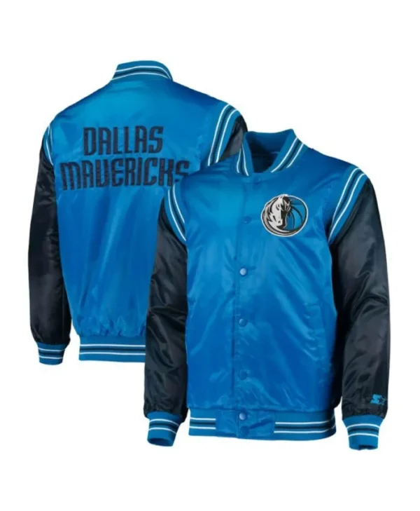 The Enforcer Dallas Mavericks Varsity Full-Snap Satin Blue Jacket