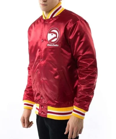 Throwback Wordmark Atlanta Hawks Full-Snap Satin Red Jacket