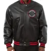 Toronto Raptors Varsity Full-Snap Black Leather Jacket