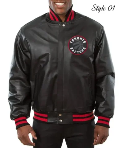 Toronto Raptors Varsity Full-Snap Black Leather Jacket
