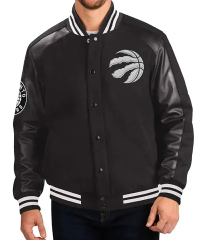 Toronto Raptors Varsity WoolLeather Full-Snap Black Jacket