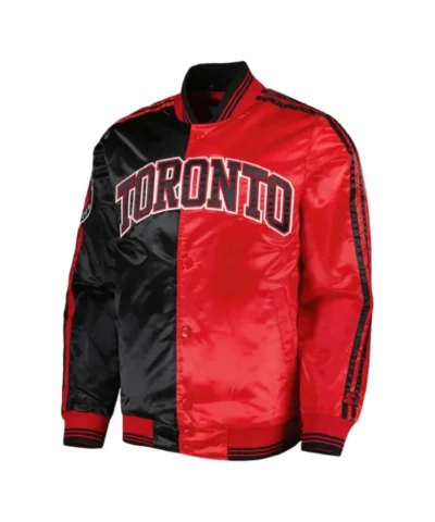 BlackRed Toronto Color Block Full-Snap Varsity Satin Jacket