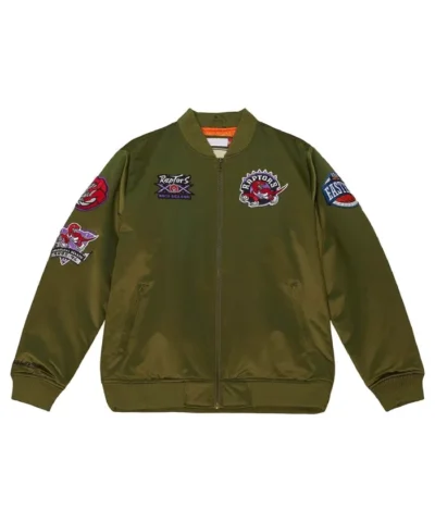 Toronto Raptors Flight Green Bomber Satin Full-Zip Jacket