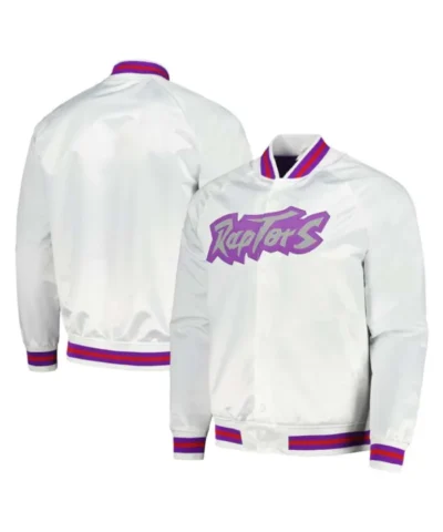 Toronto Raptors Hardwood Classics Full-Snap Raglan Satin White Jacket
