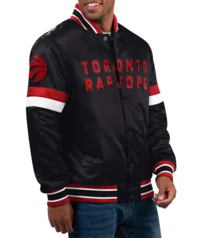 Shop Toronto Raptors Home Game Full-Snap Varsity Satin Black Jacket