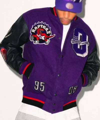 Shop OVO Toronto Raptors Purple and Black Varsity Jacket