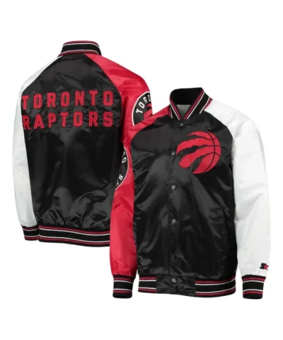 Toronto Raptors Reliever Raglan Black and Red Satin Jacket