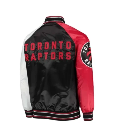 Toronto Raptors Reliever BlackRed Varsity Satin Raglan Full-Snap Jacket