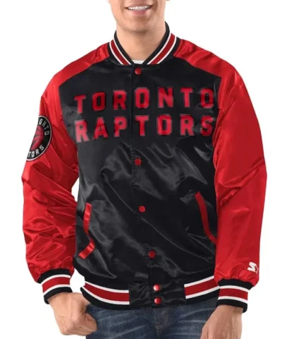 Renegade Toronto Raptors Varsity Satin Full-Snap Black and Red Jacket