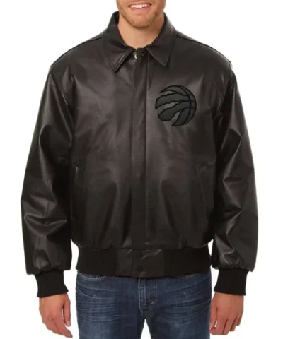 Toronto Raptors Shirt Collar Full-Snap Leather Black Jacket