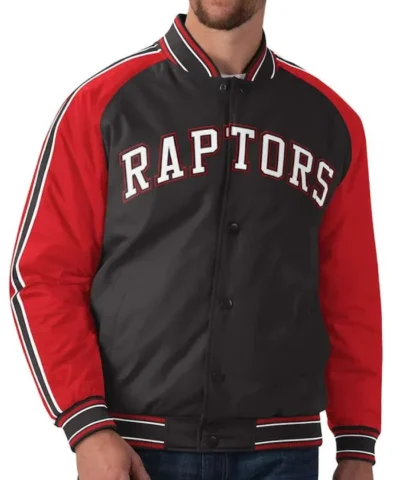 Toronto Raptors Striped Red and Black Varsity Full-Snap Jacket