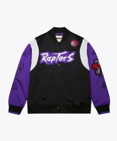 Toronto Raptors Team Origins Full-Snap Satin Black and Purple Jacket