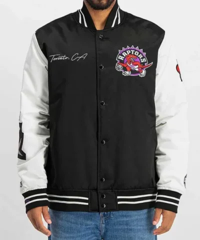 Toronto Raptors Team Origins BlackWhite Varsity Full-Snap Satin Jacket