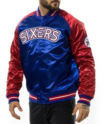 Tough Season Philadelphia 76ers Sixers Varsity Satin Red and Blue Jacket
