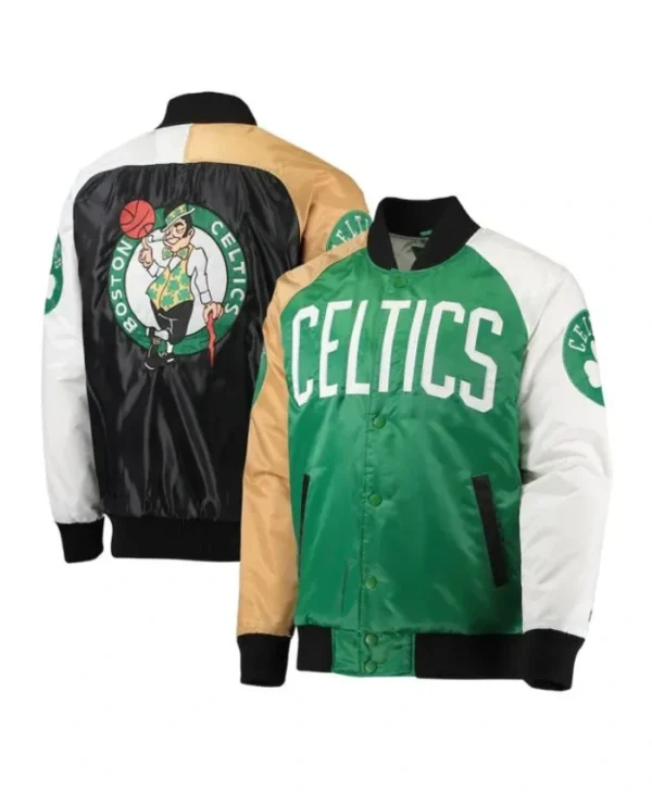 Tricolor Boston Celtics Remix Kelly GreenGoldWhite Full-Snap Satin Jacket