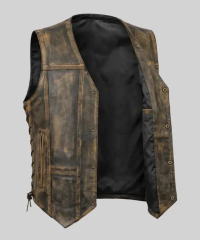 Triple Stitch Lace Up Style Biker Vest For Men