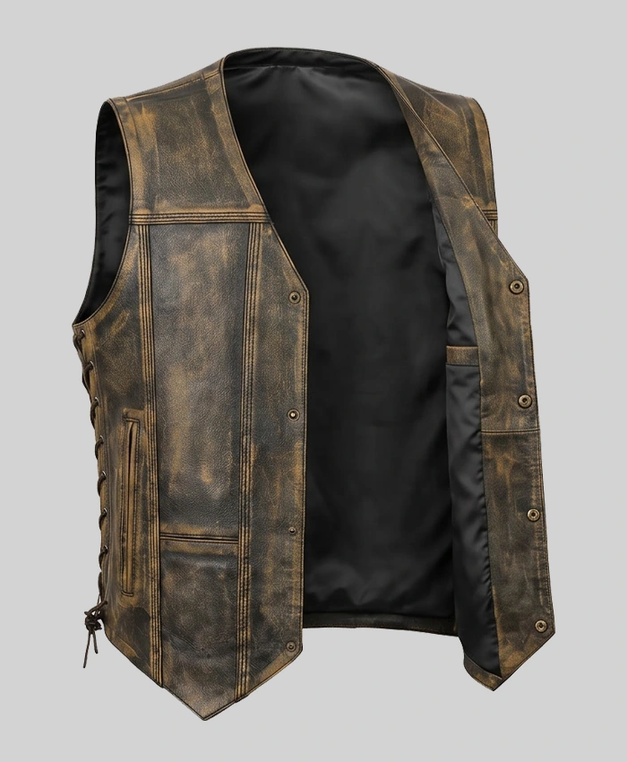 Triple Stitch Lace Up Style Biker Vest For Men