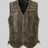 Triple Stitch Lace Up Style Biker Vest For Mens