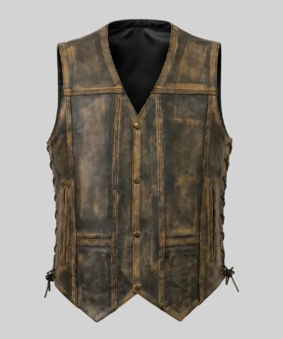 Triple Stitch Lace Up Style Biker Vest For Mens