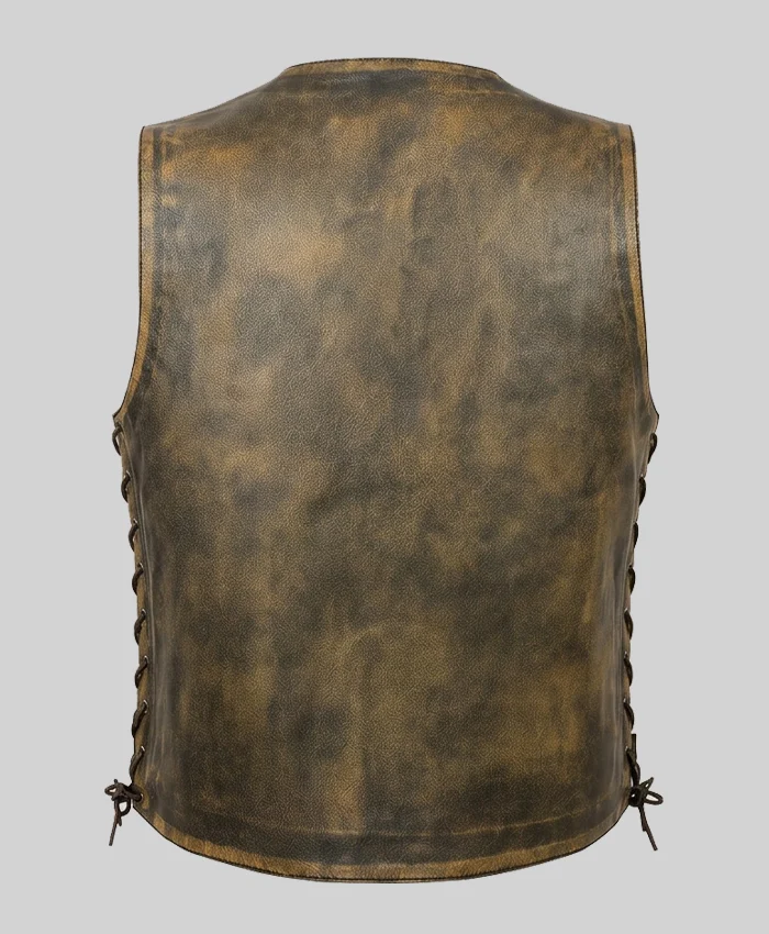 Triple Stitch Lace Up Style Biker Vest Mens