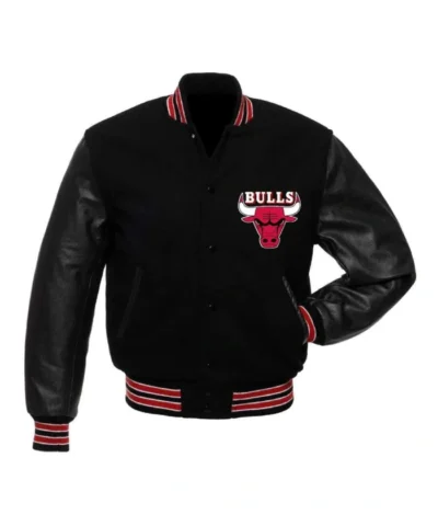 College Chicago Bulls Black Varsity Full-Snap WoolLeather Jacket