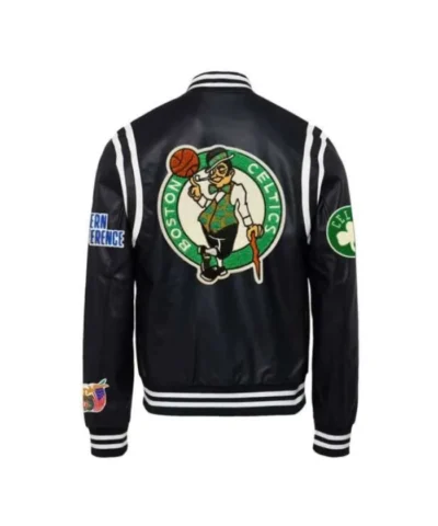Boston Celtics Vegan Teddy Leather Black Varsity Jacket