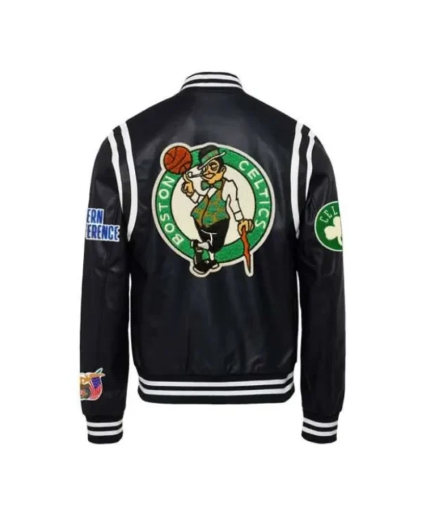 Boston Celtics Vegan Teddy Leather Black Varsity Jacket