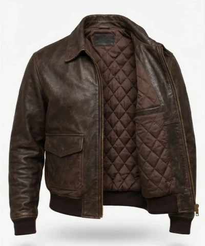 Vintage A2 Leather Brown Bomber Jacket For Mens
