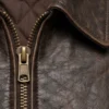 Vintage A2 Leather Brown Bomber Jacket For Mens Close Up Collar and zip