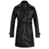 Mens Vintage Black Trench Leather Coat