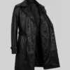 Vintage Leather Belted Trench Black Coat