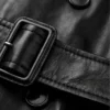 Vintage Leather Belted Trench Black Coat Closure