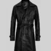 Vintage Leather Trench Black Coat