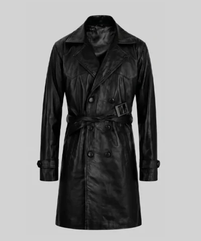 Vintage Leather Trench Black Coat
