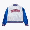 Women’s Philadelphia 76ers Cropped White and Blue Satin Jacket