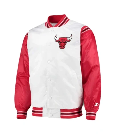 Starter Renegade Chicago Bulls White and Red Full-Snap Varsity Satin Jacket