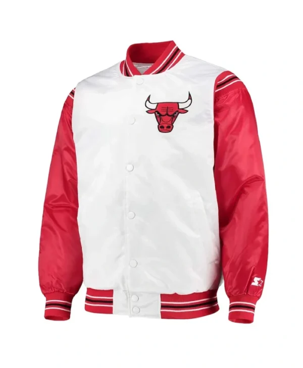 Starter Renegade Chicago Bulls White and Red Full-Snap Varsity Satin Jacket