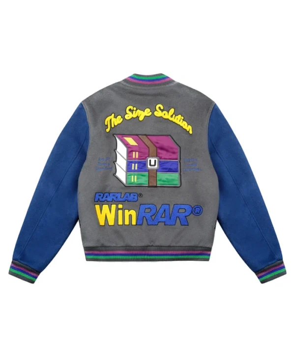 Shop WinRAR Grey And Blue Varsity Jacket