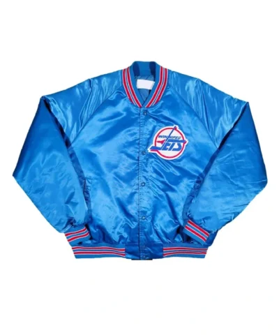 90’s Winnipeg Jets Blue Full-Snap Satin Bomber Jacket