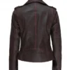 Women Asymmetrical Biker Brown Leather Jacket Back View