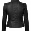 Women Black Leather Biker Jacket Back View