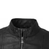 Women Black Leather Biker Jacket Close Up Collar