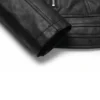Women Black Leather Biker Jacket Close Up Sleeve and Hemline