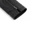 Women Removable Hood Black Biker Leather Jacket Close Up Sleeve