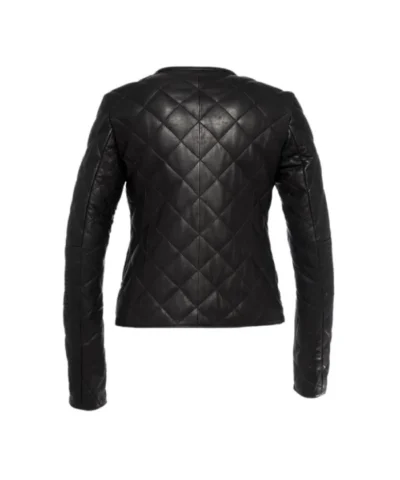 Diamond Pattern Black Quilted Leather Jacket