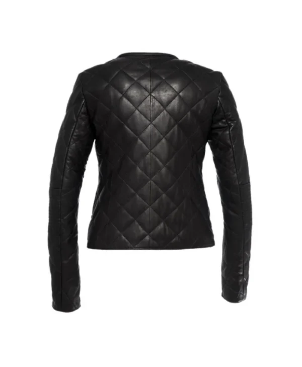 Diamond Pattern Black Quilted Leather Jacket