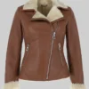 Women Tan Shearling Leather Jacket